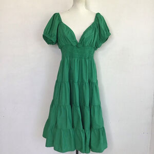 Rebdolls Women Elegant Green Ruffle Tiered Midi Dress 2X